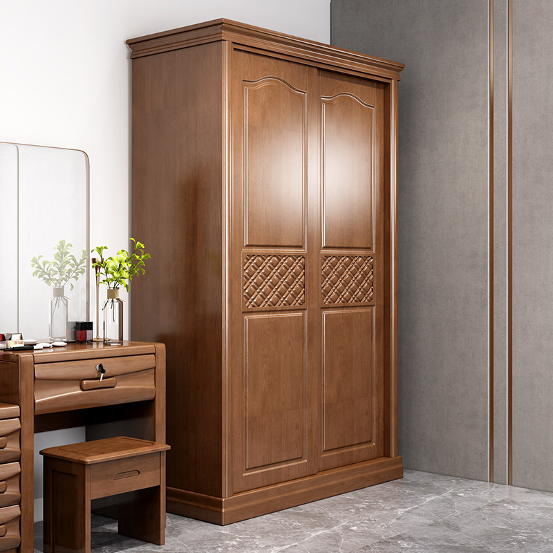 Chinese-style solid wood wardrobe two-door simple modern economical 234 sliding door large wardrobe bedroom furniture