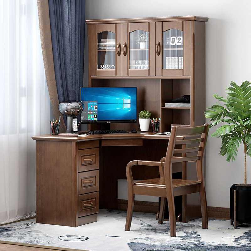 Chinese Solid Wood Corner Desk Bookcase Integrated With Bookcase Home Bookcase Furniture Combination Bedroom Corner Computer Desk
