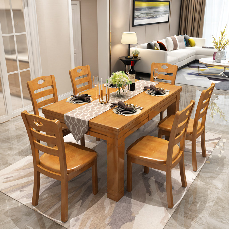 Solid wood dining table rectangular dining table Home dining table and chairs Composition minimalist modern rectangular table 6 people Western dining table