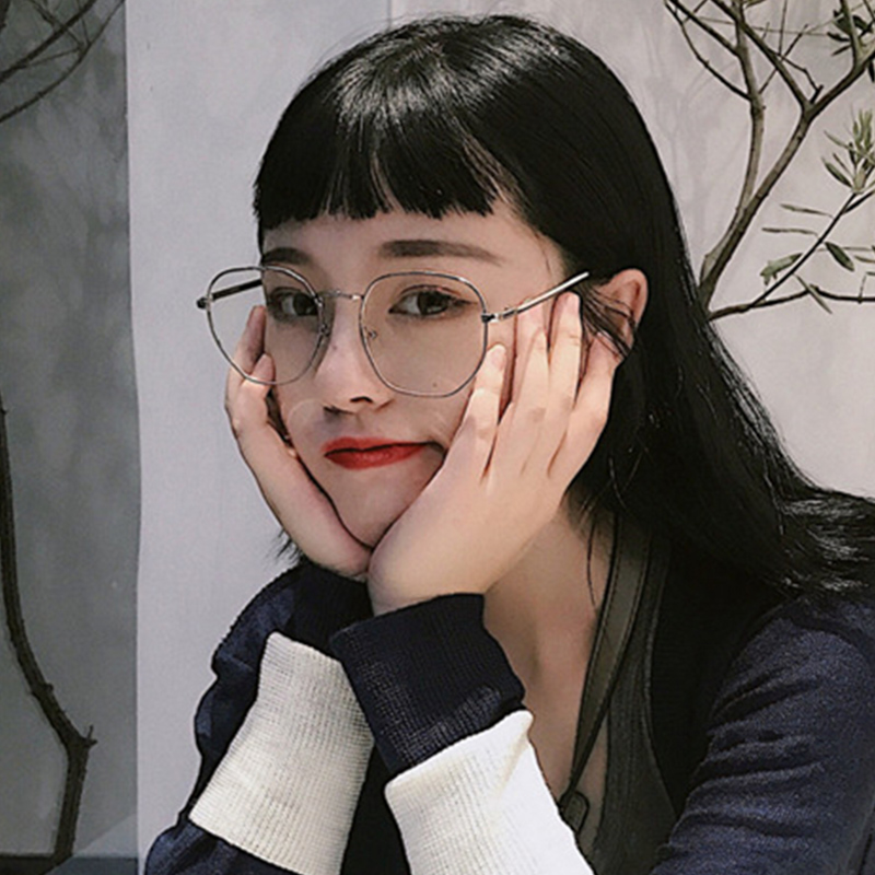 Gold frame glasses female Korean version of the tide of beauty artifact flat mirror female eye protection net red retro gold frame glasses female