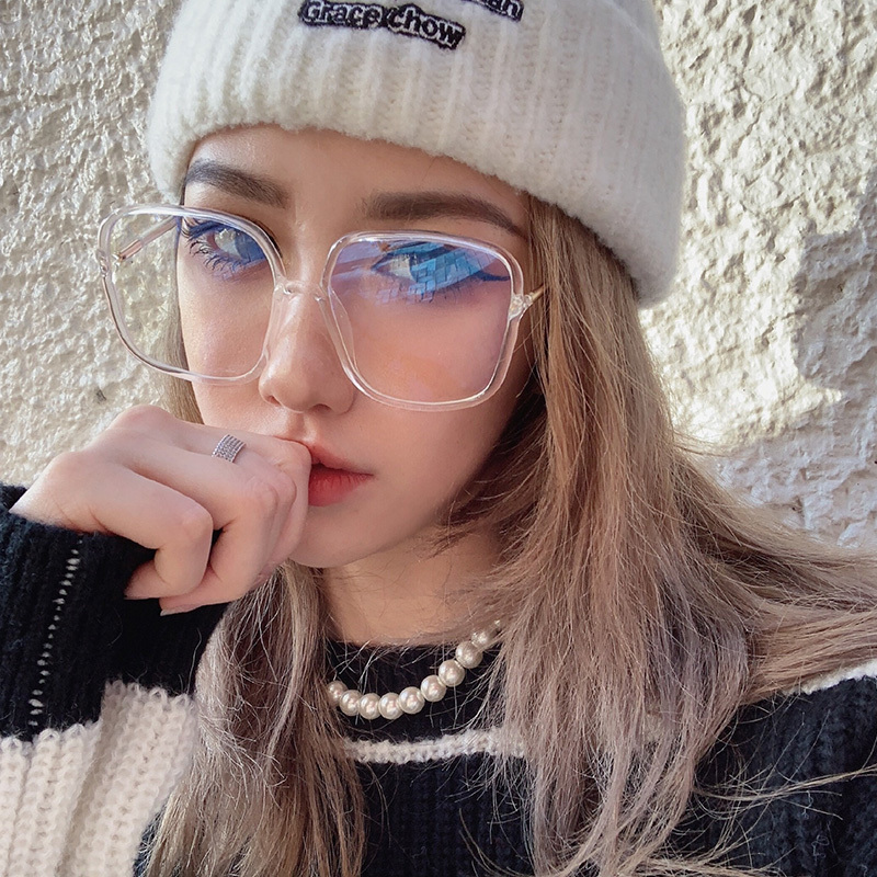 Zhou Yangqing Style Large Frame Transparent Glasses for Women, Korean Version Trendy Color-Changing Myopia Glasses with Blue Light Protection, Natural Look Glasses Frame for Women