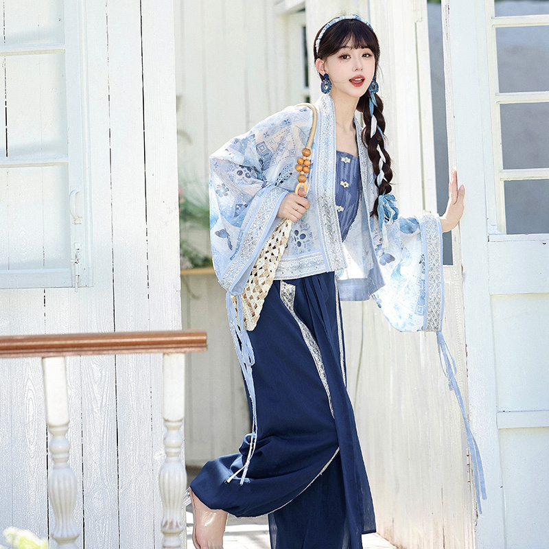 Shao Xisi Original [Xingmo Tianyou] Hanfu Women's New Chinese Style Daily Outfit Summer Short Shirt Suspender Pants Skirt