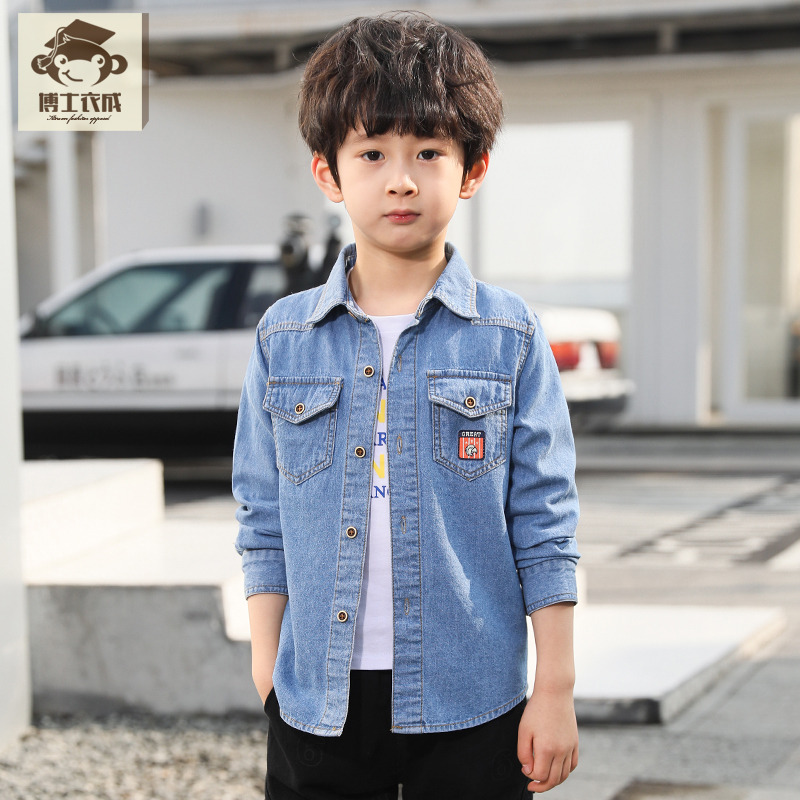 Tiến sĩ mặc đẹp như Denim Shirt A Boy của mùa xuân rơi dài SleeveEd Shirt 2019 New Ngoại kiểu cho trẻ em.