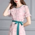 Váy mùa hè xanh mực và xanh sản phẩm mới thời trang nữ ngắn tay ren váy mỏng phù hợp in voan - Sản phẩm HOT