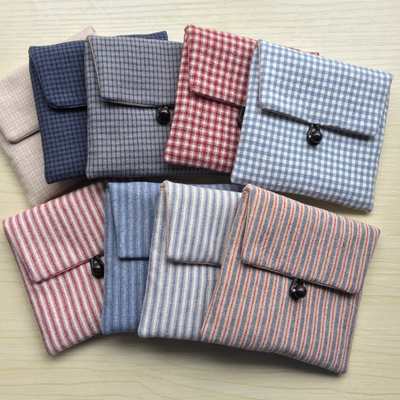 Small fresh plaid stripes first dyed cloth quilted jewelry bag creative female fabric coin purse mini coin purse