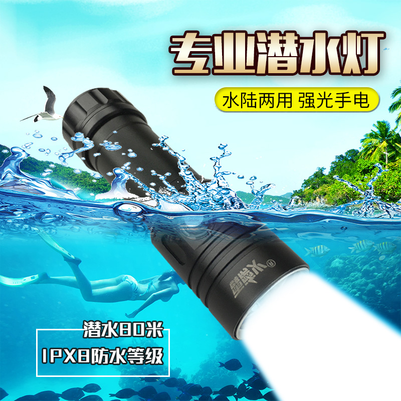 Professional Diving Lighting Equipment Submersible Lamp Super Bright Far Shot Underwater Glare Waterproof Rechargeable Diving Small Flashlight