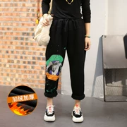 Biệt thự mới size lớn cộng với quần nhung dày của phụ nữ thường mặc quần thun eo in hình hoạt hình 9 điểm quần chân harem quần nữ