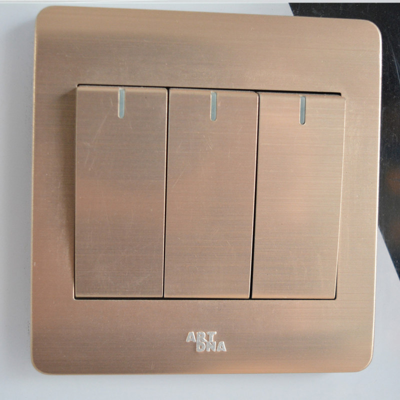 New 86 type Jacupoints triple open single control single link switch A66 Champagne gold seesaw Three link switch socket panel