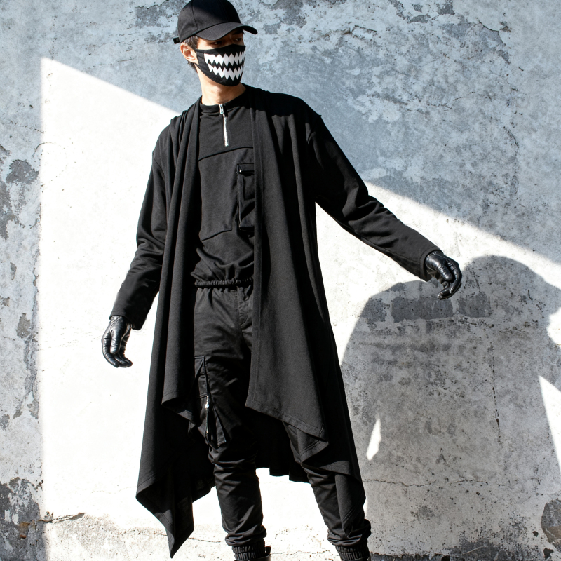 Windbreaker Jacket for Men, Long Cardigan, Thin Cape for Teenagers, Black, Large Size, Loose, Korean Style, Trendy and Unique