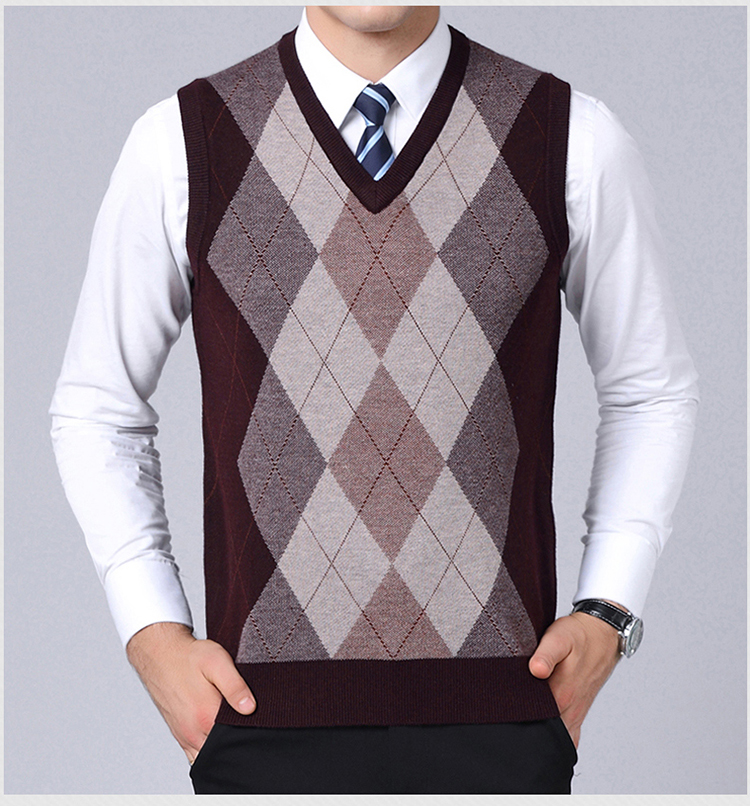 Mùa thu và mùa đông áo len nam vest cashmere cộng với nhung dày ấm áp dệt kim áo len cổ chữ K áo vest đen