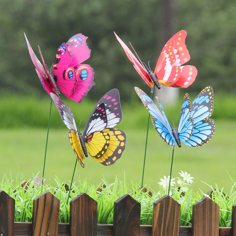 12cm Outdoor Waterproof Double-Layer Pole-Insert Butterfly Garden Flower Pot with Three-Dimensional Plastic Simulated Fake Butterflies for Decoration 12cm Outdoor Waterproof Double-Layer Pole-Insert Butterfly Garden Flower Pot with Three-Dimensional Plastic Simulated Fake Butterflies for Decoration