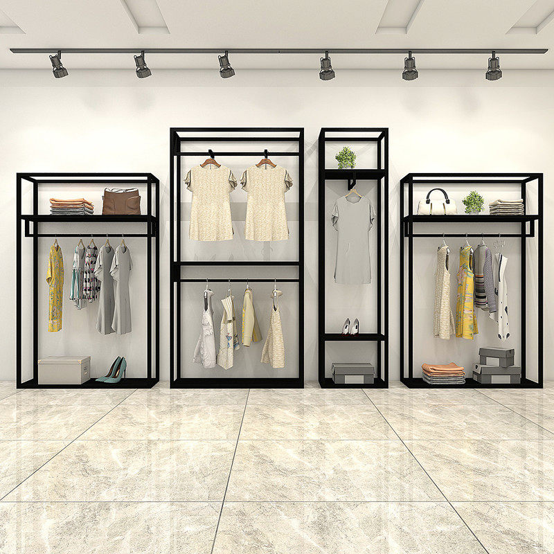 Clothing store display double layer hanging rack men and women's clothing shelves shelves of iron display shelves in the middle island shelf