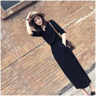 Fanchy 2021 New chiffon split pocket dress women Summer temperament thin high medium long version small black skirt