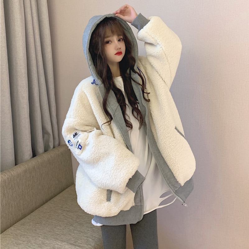 Van Helen Hat Hat Woman Winter Han Edition relaxed splicing short small man plus thicker coat