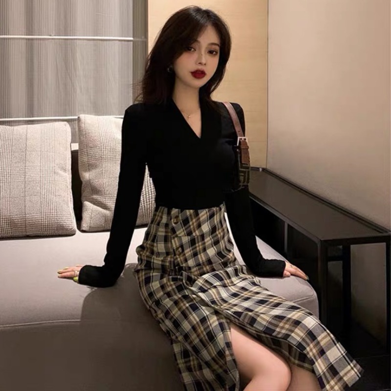 Sanskrit 2022 springtime small scents wind down the sea Parkway goddess Fan clothes open fork half body dress Two-style suit woman