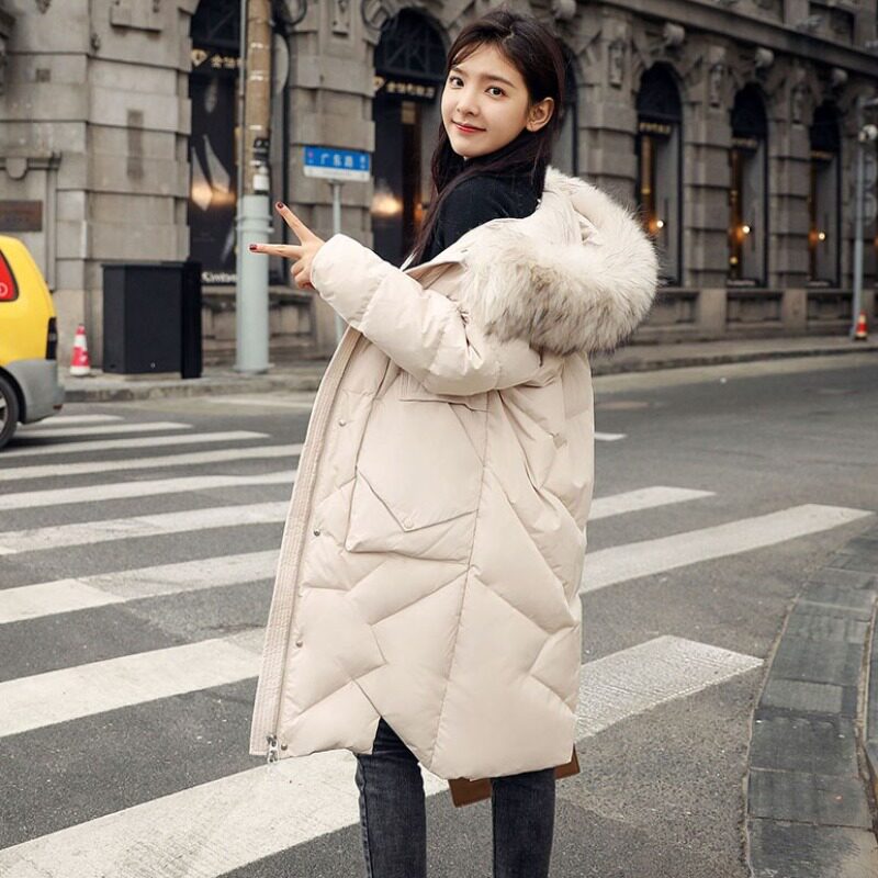 Van - chy white duck duvet feather feather in the long - term 2022 new fashion big hair collar winter warm coat