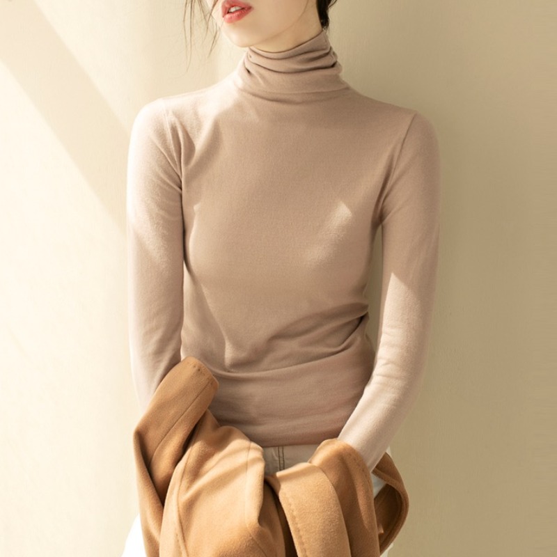 Fanxi 2023 new bottoming shirt women's autumn and winter all-match foreign style high-necked slim-fit solid color long-sleeved knitted top