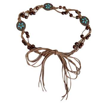 Wax rope oval waist rope set with six diamonds
