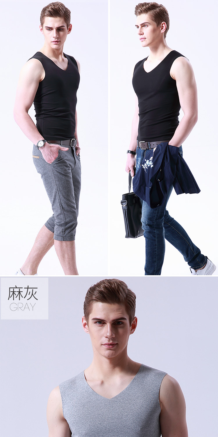 Áo liền quần nam lụa lụa modal cotton mùa hè vai rộng V-cổ không tay áo thun bó sát thể thao - Áo vest cotton áo ghi lê nhiều túi