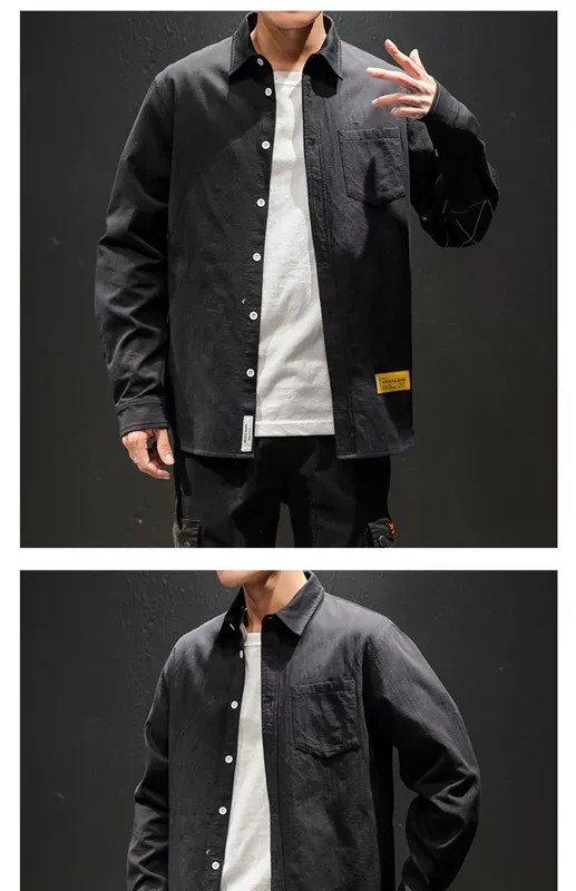 DZH đen mùa hè nam áo dài tay nam phiên bản Hàn Quốc của xu hướng áo sơ mi nam đẹp trai giản dị hoang dã - Áo khoác đôi