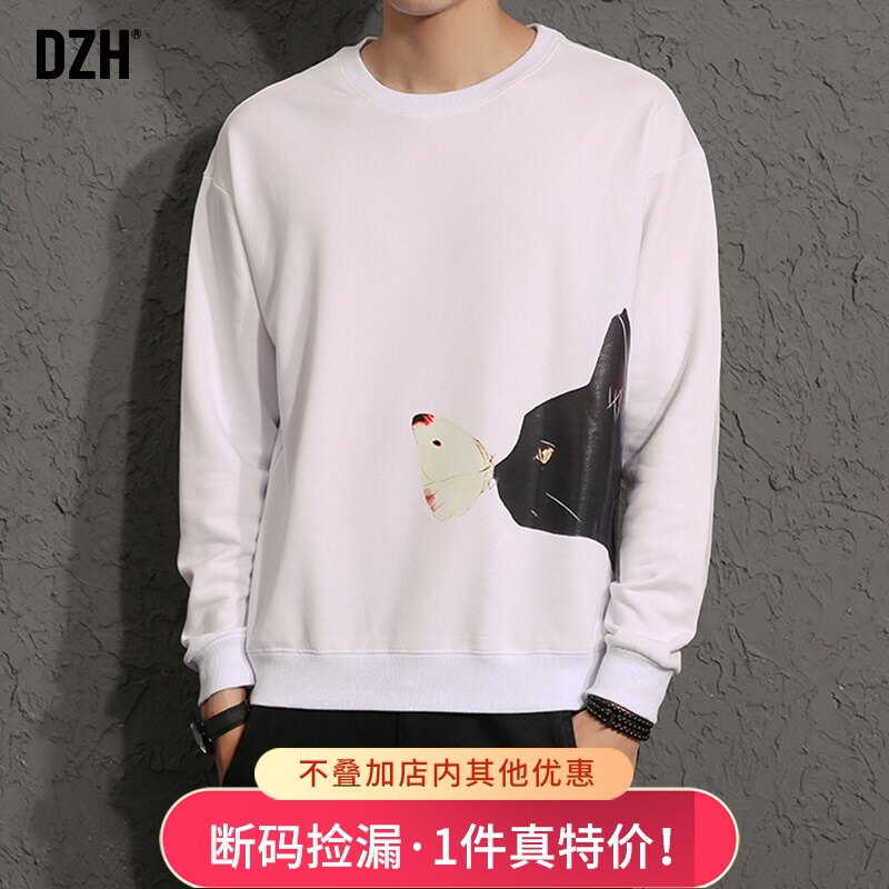 Good goods hooded round neck white thick cotton T men tide ins pullover 2021 autumn new printed jacket long-sleeved T-shirt men