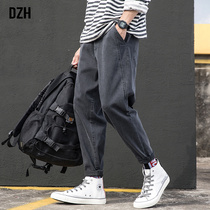 Mens jeans Tide brand spring and autumn mens pants straight pants loose pants mens Korean trend casual pants trousers Black