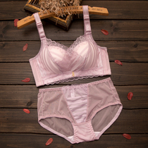 No steel ring lace sexy underwear panty set female bra small chest thick mold cup gathered bra clothes four-breasted