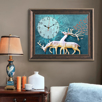 Living room American style with clock decoration painting free of punch and retro European style fresco dining room sheltering painting wall painting hanging painting