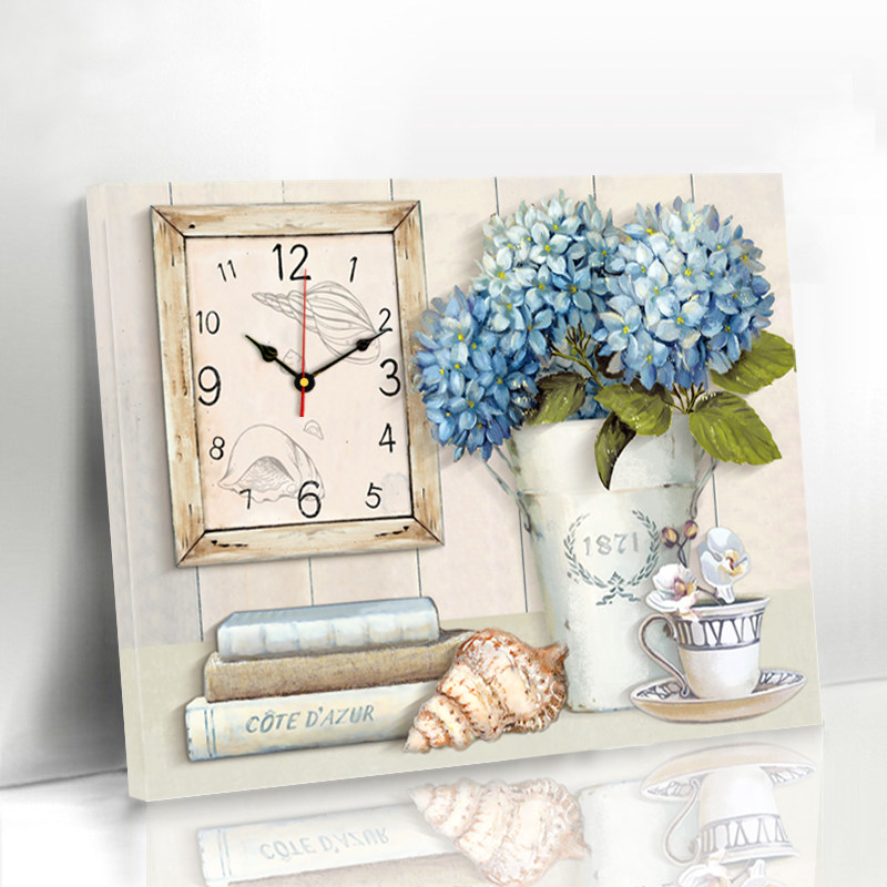 Living room meter box decoration painting dining room hanging painting free punching distribution box Nordic blocking wall clock creative clock mural