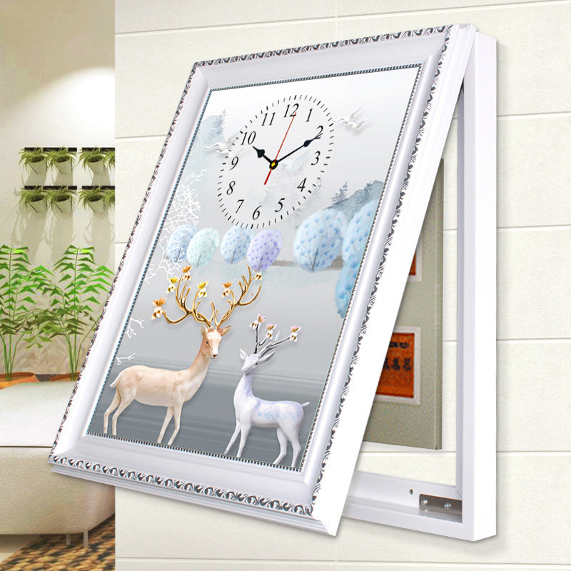 Nordic dining room living room meter box decorative painting wall clock vertical version European distribution box free punching mural blocking wall painting