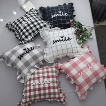  Pastoral simple feng shui wash cotton plaid wool embroidery core ruffle removable and washable square pillow sofa bed cushion