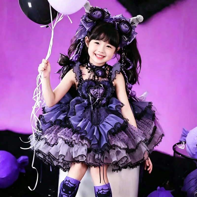 Kuromi Skirt Girls' Lolita Princess Dress Summer Dress 2026 New Children's Birthday Dress Puffy Dress