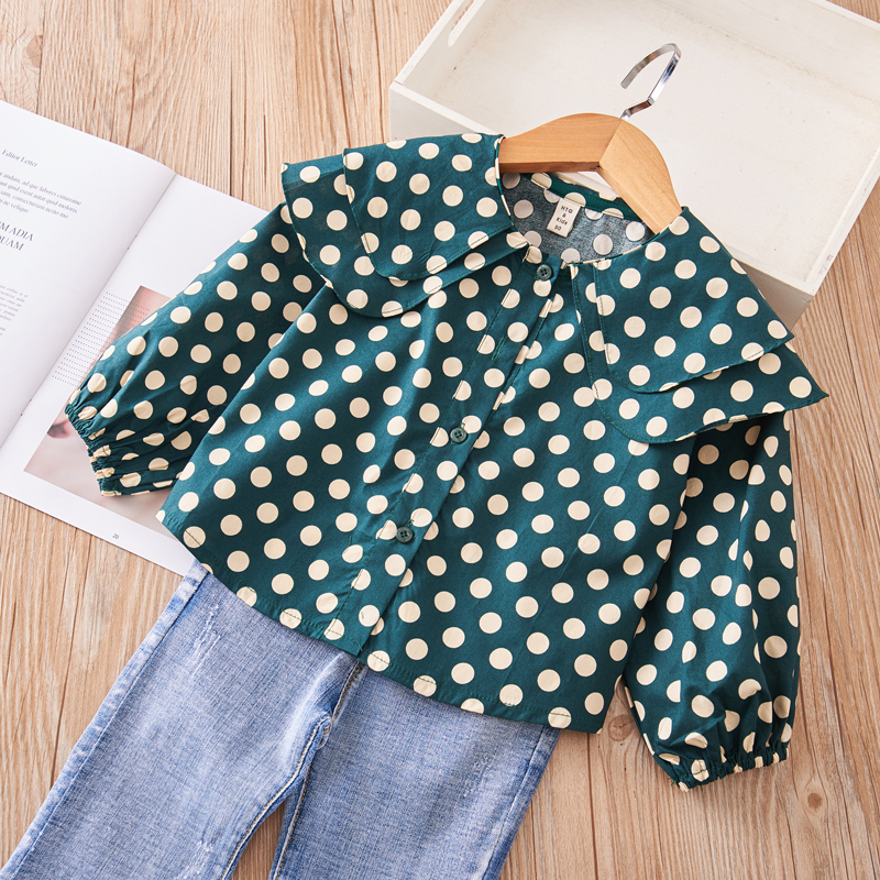 Autumn new children's female baby Korean version of the shirt fashion all-match cotton long-sleeved base shirt casual top 4935