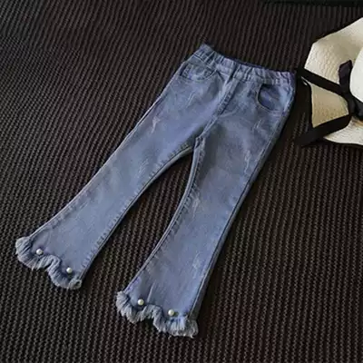Small children 2021 autumn new children's fashion solid color jeans girls micro-Zhang Bell pants trousers 5013
