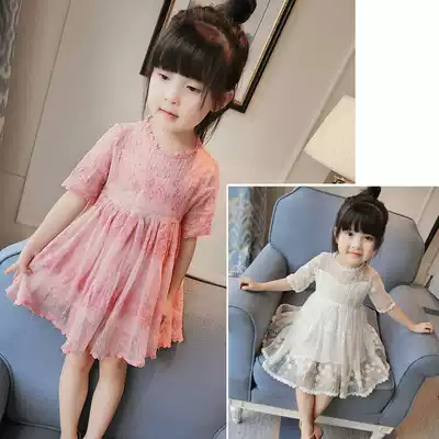 Girls' Dress 2021 Summer New Children's Skirt Women's Baby Short Sleeve Lace Princess Dress Children's Sdress 5075
