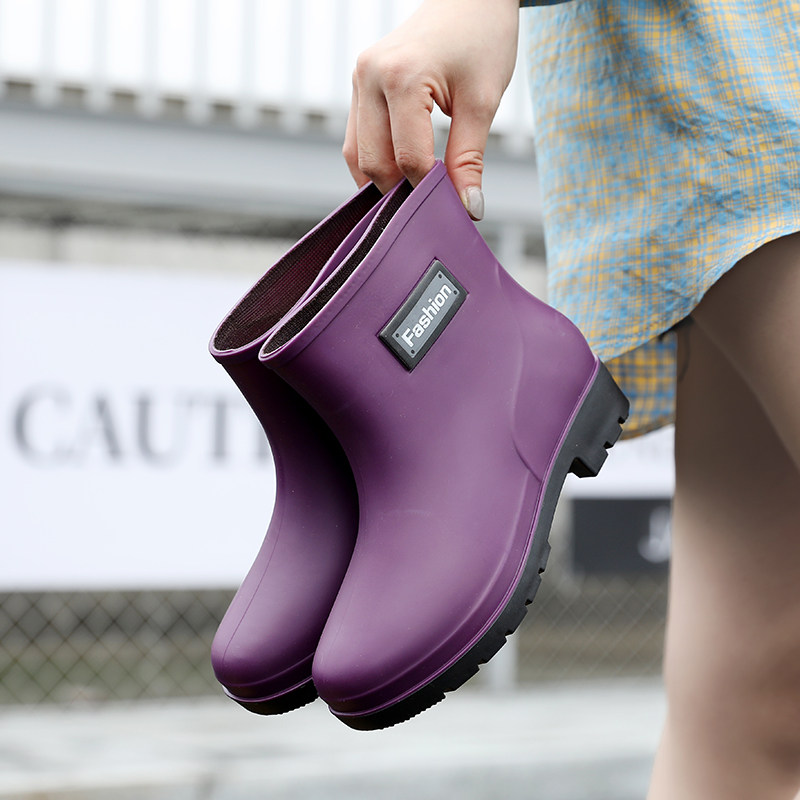 Rain boots women's mid-tube non-slip waterproof outer wear adult rain boots car wash work shoes short tube rubber shoes Korean fashion water shoes