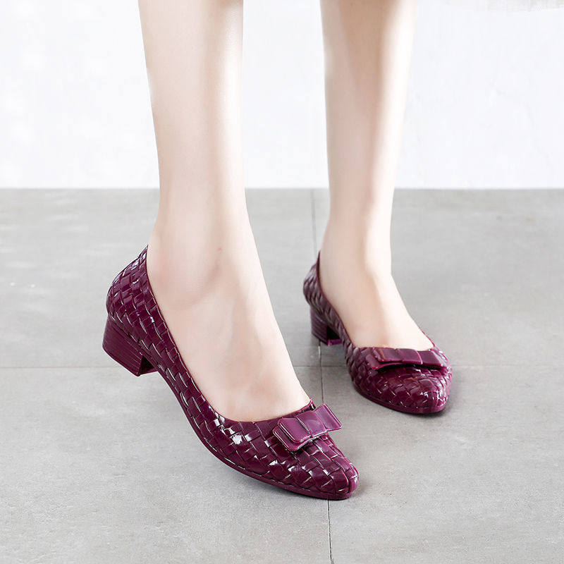 Summer women's shallow mouth rain boots bowknot water shoes adult outer wear rain boots work fashion Korean version of the trendy rubber shoes single shoes