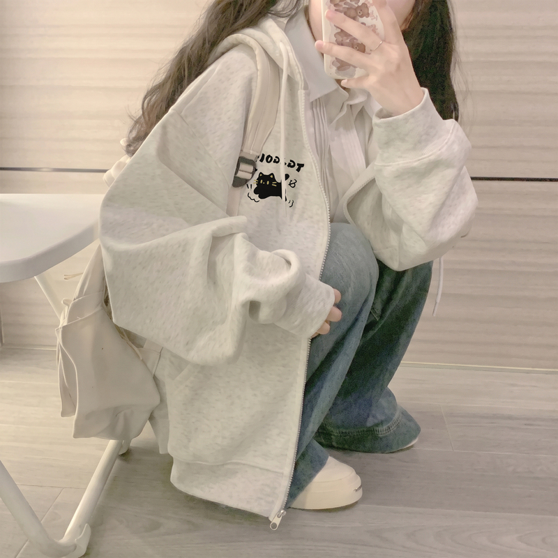 Junior High School Student Sweatshirt Autumn and Winter Fleece-Lined Thickened Zipper Hooded Loose Oversize 2026 New Cardigan Jacket for Women Junior High School Student Sweatshirt Autumn and Winter Fleece-Lined Thickened Zipper Hooded Loose Oversize 2026 New Cardigan Jacket for Women