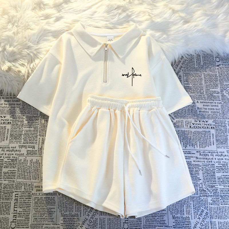 2026 Summer New Popular Polo Collar Loose Sportswear Suit for Women Casual Student Short-Sleeved Shorts Two-Piece Set 2026 Summer New Popular Polo Collar Loose Sportswear Suit for Women Casual Student Short-Sleeved Shorts Two-Piece Set