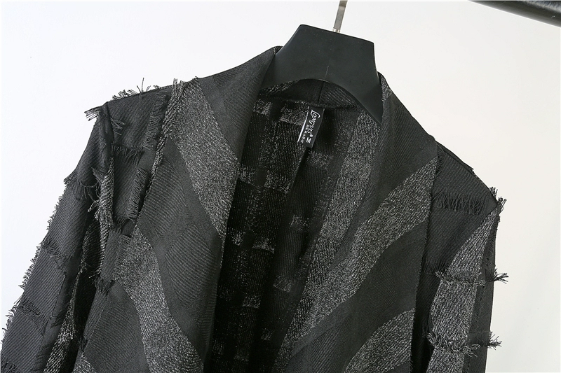Mùa thu nam cá tính thô áo khoác phong cách Harajuku thẻ sọc cardigan thiết kế tối