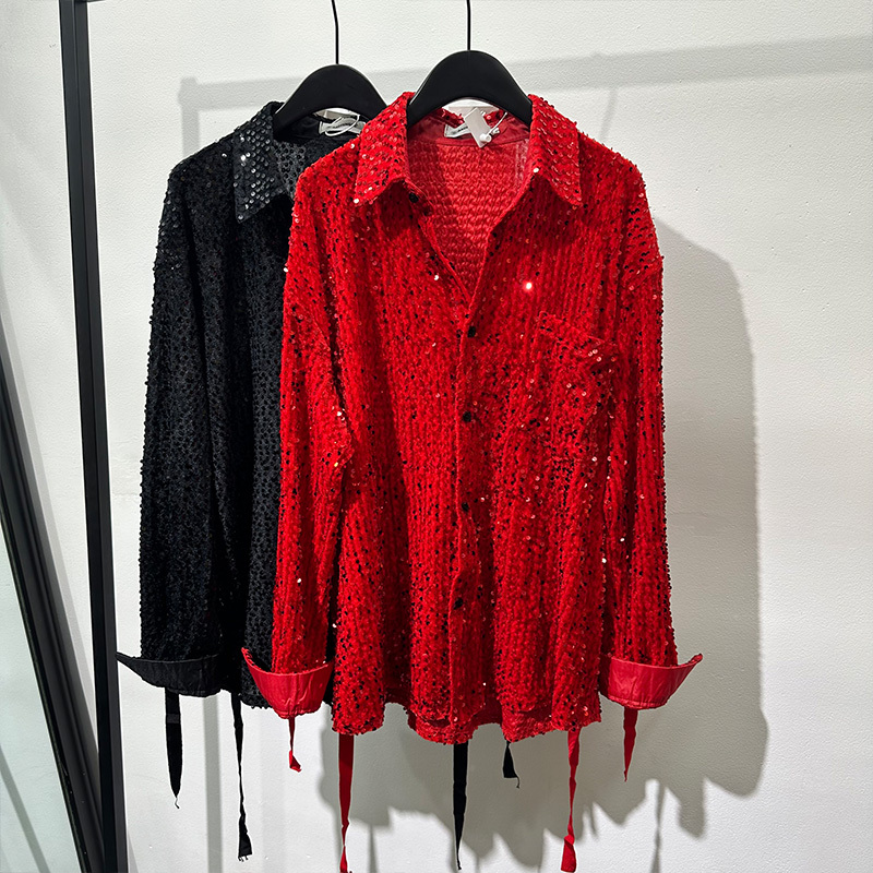 Nightclub Shirt for Men, Trendy Brand, Original Irregular Design, Sequin Top, Niche High-End Style, Stage Fashionable Shirt Nightclub Shirt for Men, Trendy Brand, Original Irregular Design, Sequin Top, Niche High-End Style, Stage Fashionable Shirt