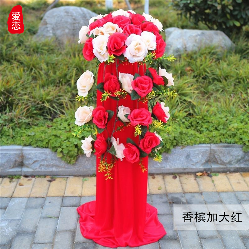 Wedding road guide flower column new flower arch knot wedding arrangement guide flower basket decoration props opening welcome flower column