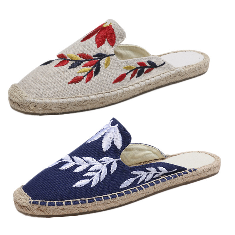 Exported Foreign Trade Slim Fisherman Shoes, Casual Closed-Toe Linen Shoes, Sweat-Absorbent Slippers, Skin-Friendly Retro Office Sandals