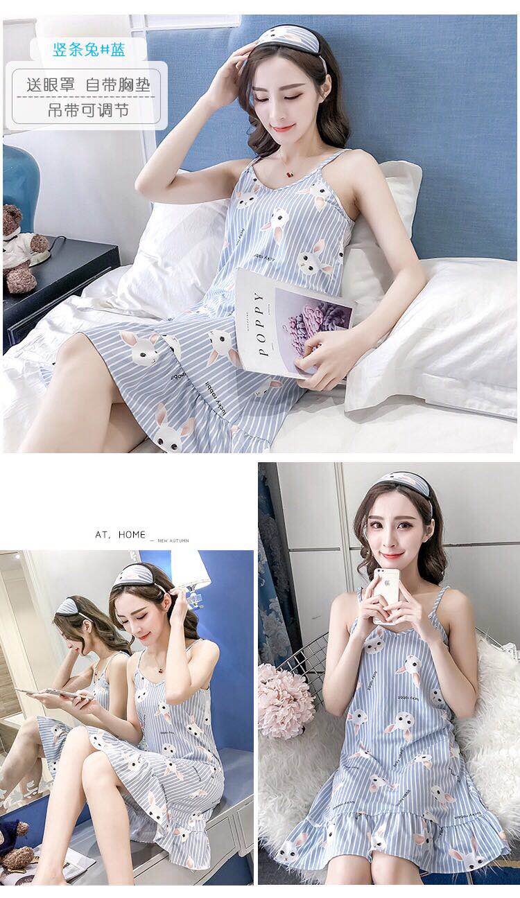 Phụ nữ mùa hè phương thức kích thước lớn phần mỏng lỏng sexy với ngực pad nightdress ngọt ngào dễ thương sling đồ ngủ sinh viên