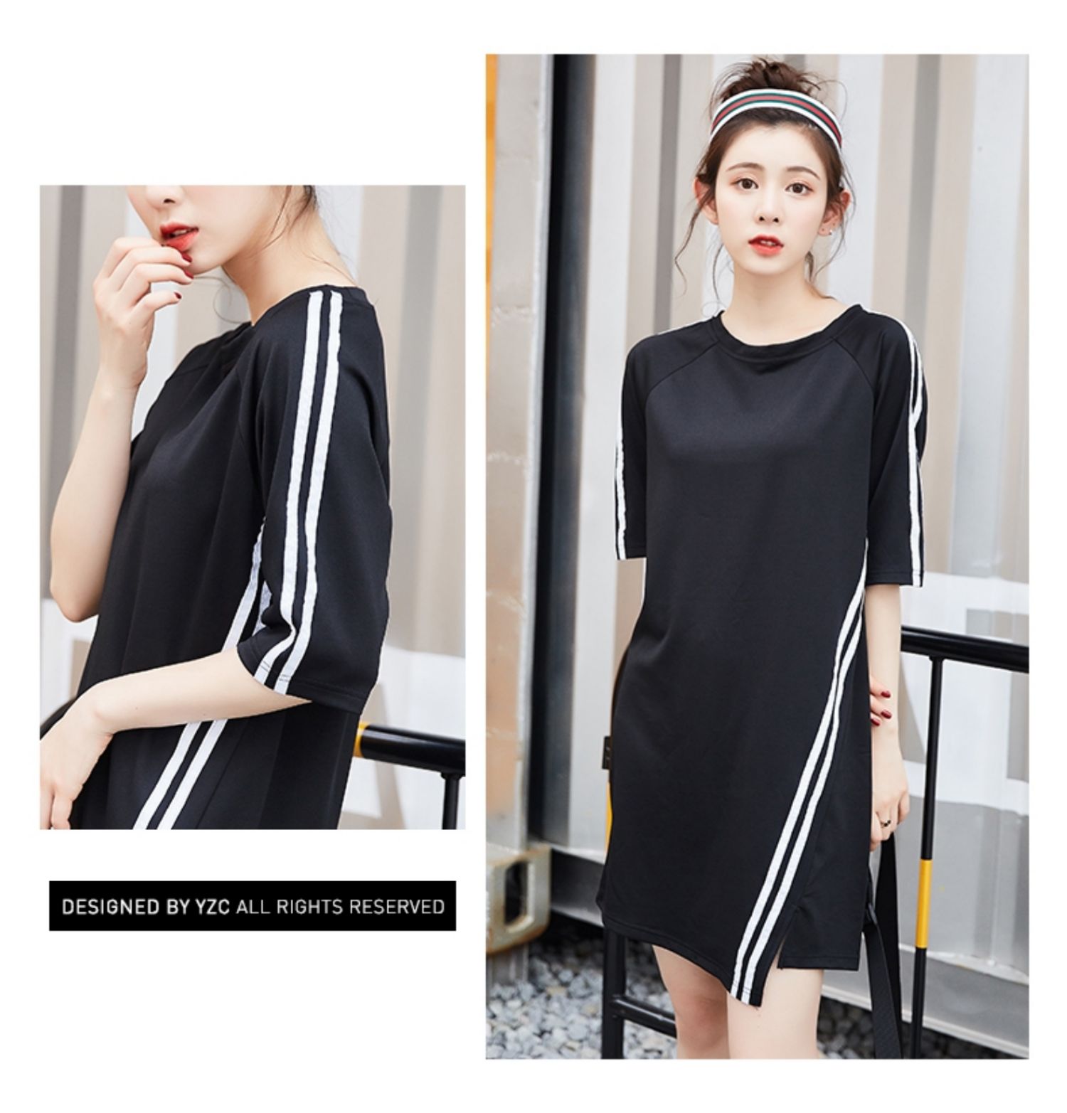 Mùa hè mới cổ tròn cotton lỏng sọc tương phản màu tay áo ngắn siêu lửa sinh viên ăn mặc nữ dài tay màu rắn - Sản phẩm HOT áo đầm đẹp tuổi 30