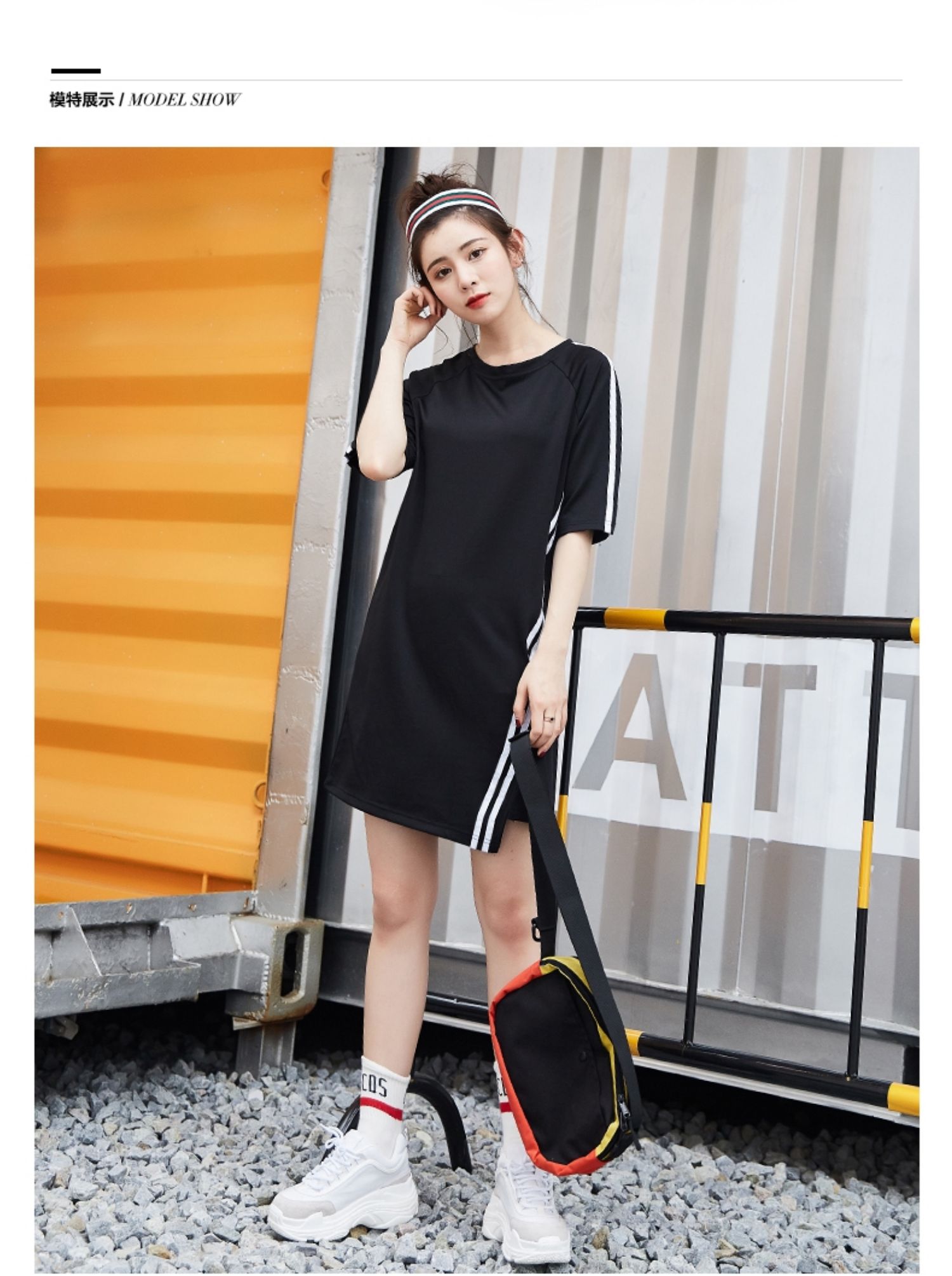 Mùa hè mới cổ tròn cotton lỏng sọc tương phản màu tay áo ngắn siêu lửa sinh viên ăn mặc nữ dài tay màu rắn - Sản phẩm HOT áo đầm đẹp tuổi 30