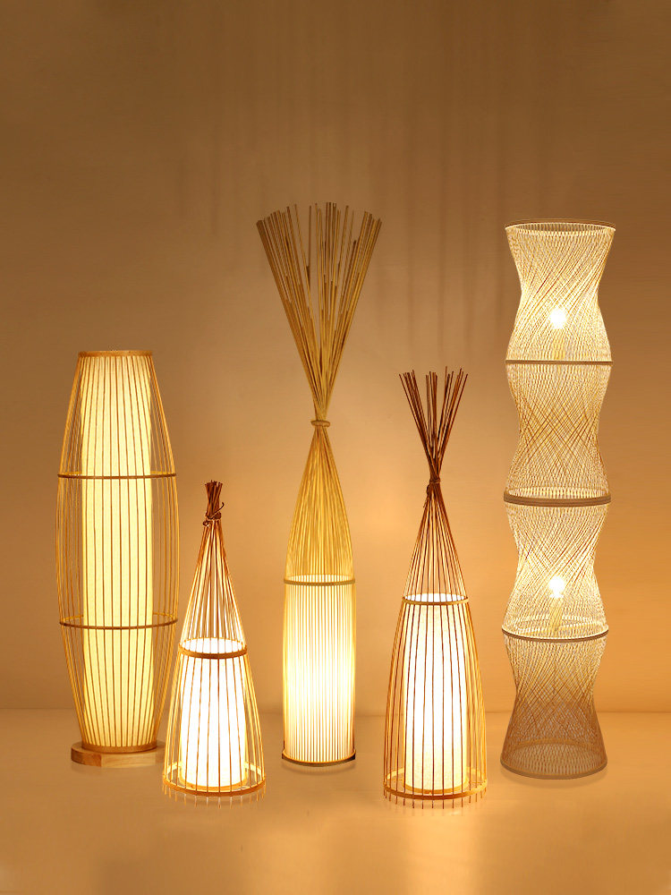 Chinese antique floor lamp Living room Bamboo lamps Tea room Japanese Southeast Asian bamboo woven bedroom creative decorative table lamp
