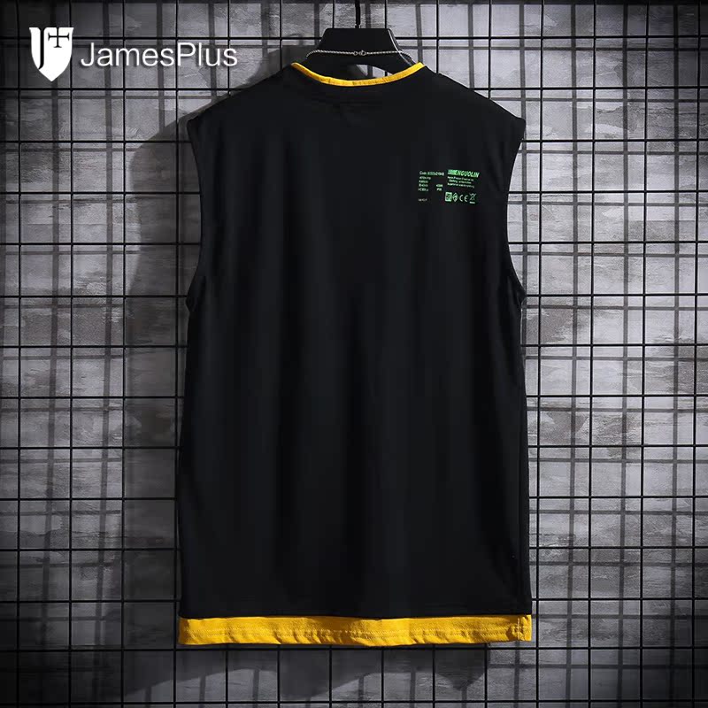 vest in thương hiệu thủy triều tay t-shirt nam nam bên ngoài mặc hợp thời trang thể thao thời trang mùa hè lỏng vai giả hai mảnh