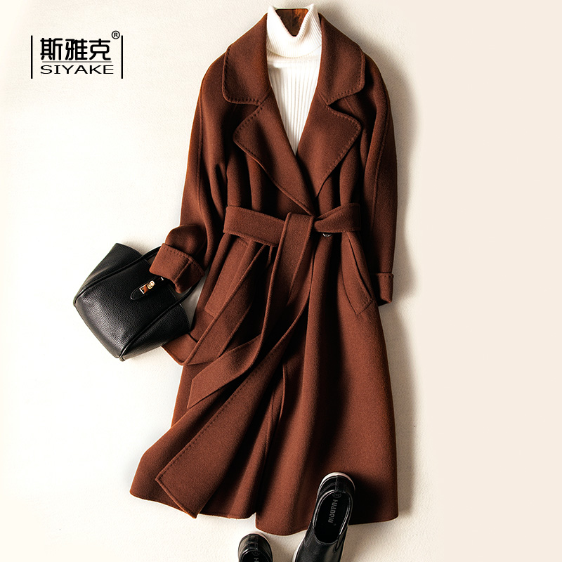 Autumn-winter high-end rice white zero-sided cashmere, and the long version of the new high-end body wool coat