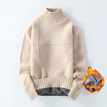 Boy 12 plus velvet thickened sweater turtleneck 13 Fat Boys Big Boy 14 middle school students 15 years old warm knitted cotton sweater
